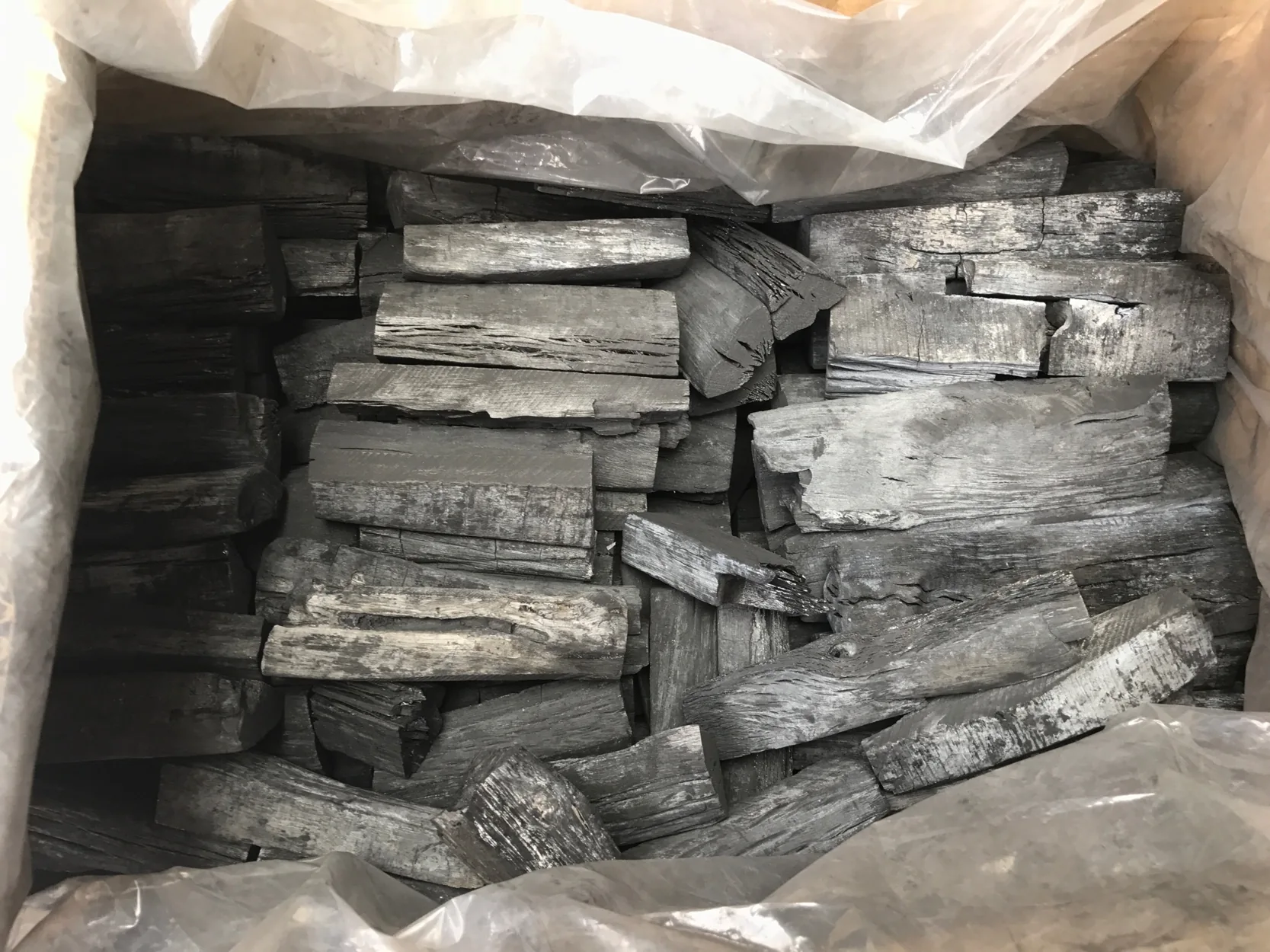 White charcoal in shipping carton